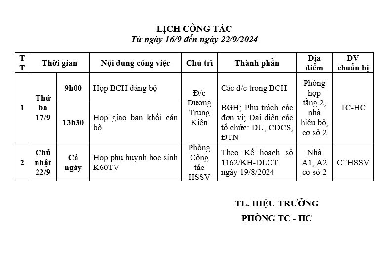 Lịch tuần 1