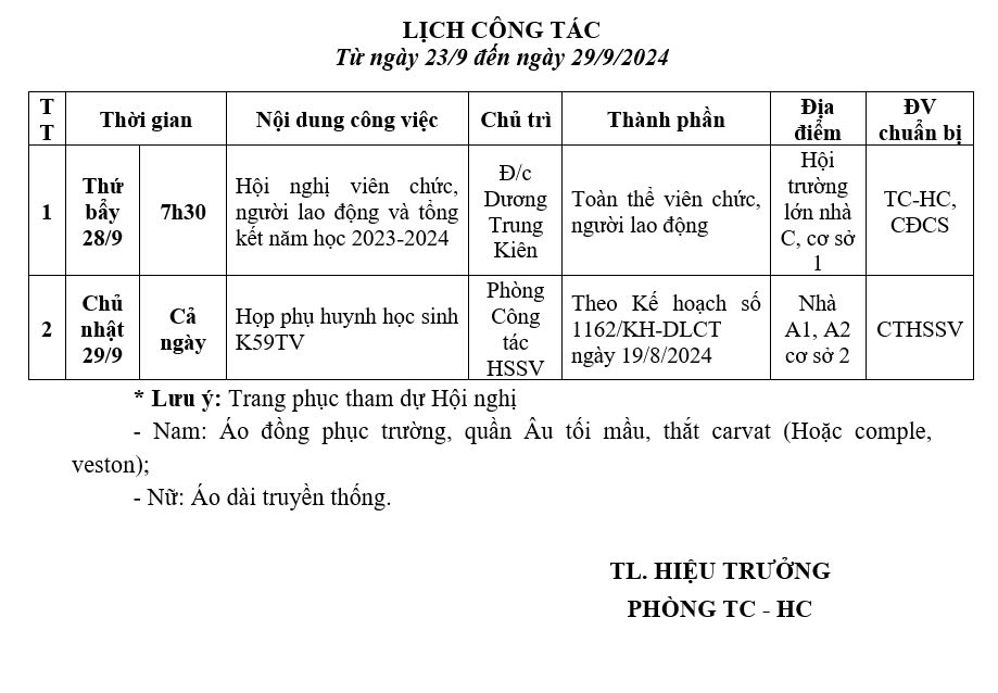 Lịch tuần tháng 9