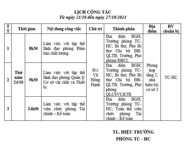 lịch tuần 21.10