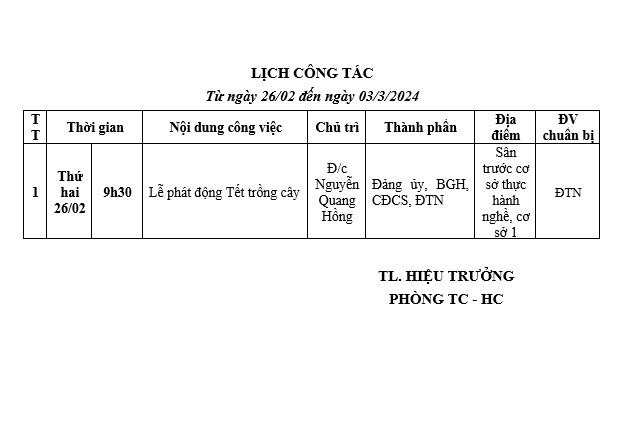 lịch tuần tháng 2